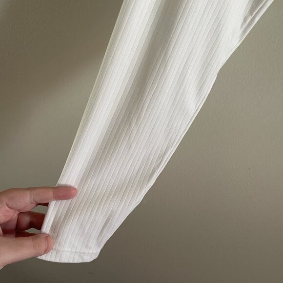 Offline By Aerie Women L White Ribbed Real Me Super Cropped Long Sleeve Bra Top - Picture 5 of 9